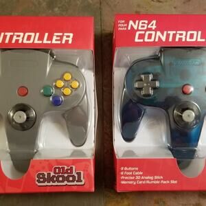 2 N64 Controllers - Grey & Ice Blue (NEW) - Nintendo - Nintendo64 - Old Skool